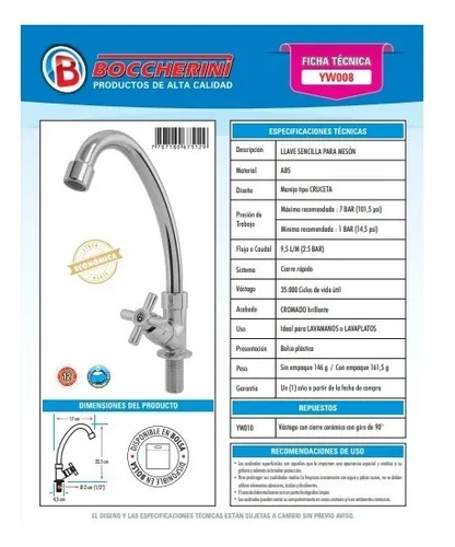 LLAVE SENCILLA LAVAPLATOS ABS MANIJA TIPO CRUCETA