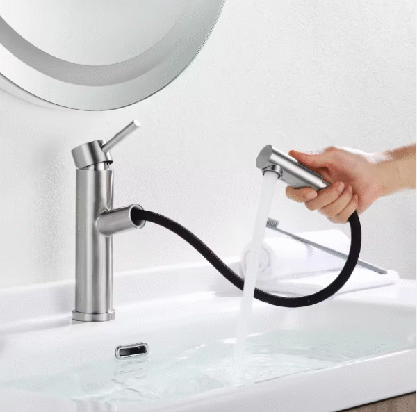 MEZCLADOR LAVAMANOS BAJO  EXTRAIBLE CUERPO EN LATON MANIJA EN ZINC CARTUCHO CERAMICO 35MM CROMADO