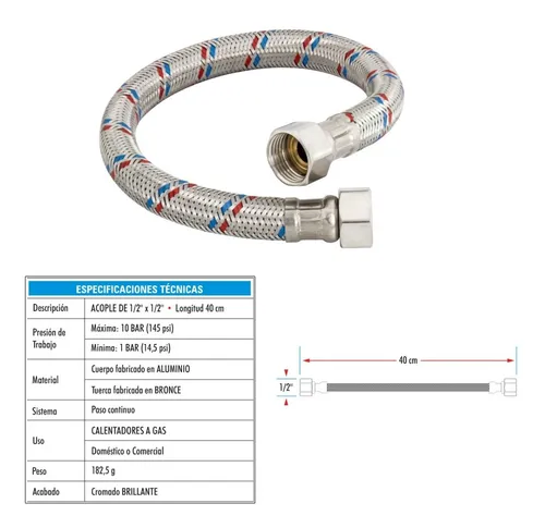 ACOPLE PARA CALENTADOR CUERPO EN ALUMINIO ROSCA EN BRONCE 40