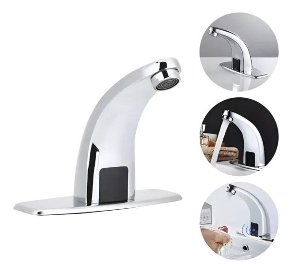 LLAVE LAVAMANOS DE SENSOR EN ZINC CUELLO SEMICURVO CROMADA