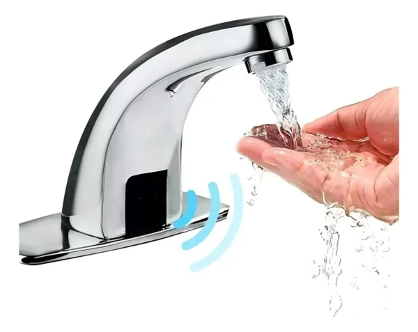 LLAVE LAVAMANOS DE SENSOR EN ZINC CUELLO SEMICURVO CROMADA