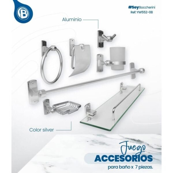 Juego De Accesorios Para Baño Plateado En Aluminio X7