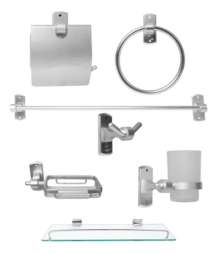 Juego De Accesorios Para Baño Plateado En Aluminio X7