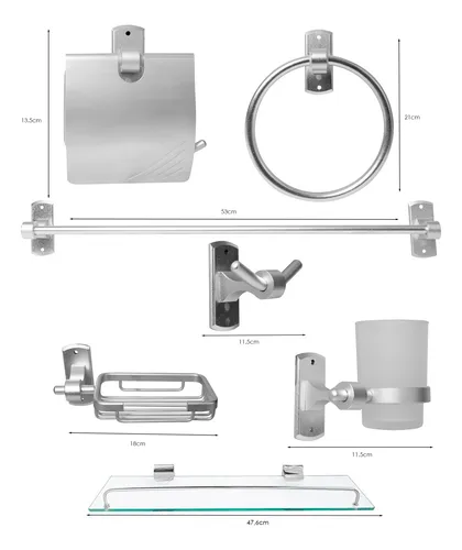 Juego De Accesorios Para Baño Plateado En Aluminio X7