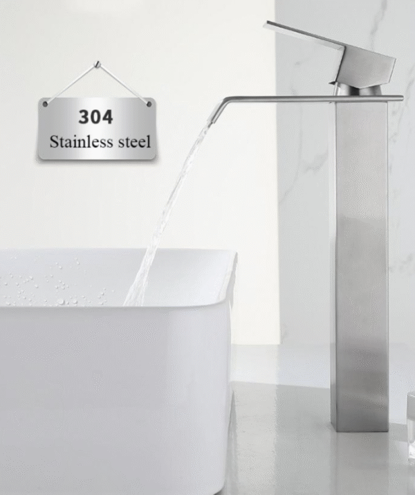 MEZCLADOR LAVAMANOS ALTO  CUERPO ACERO INOX # 201 MANIJA EN ZINC CARTUCHO CERAMICO 35MM CROMADO