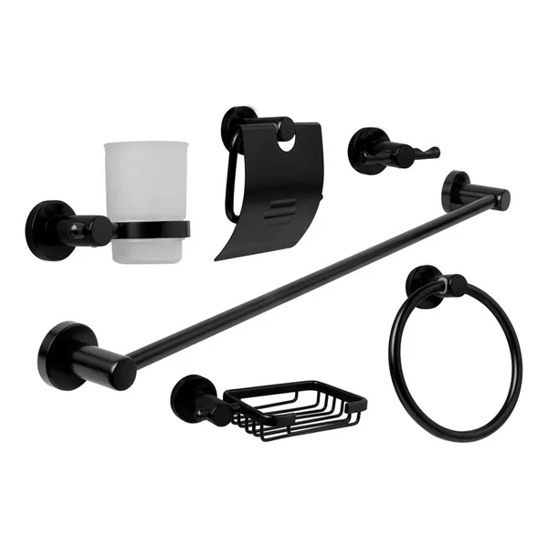 JUEGO ACCESORIOS PARA BANO EN ALUMINIINIO  X 6 PIEZAS NEGRO