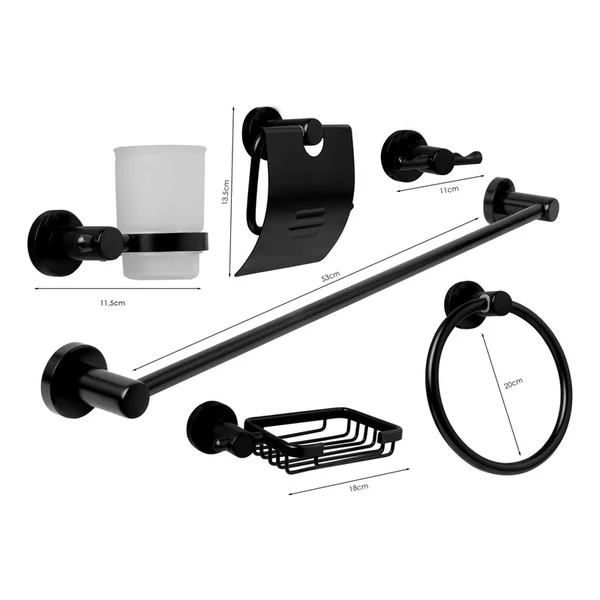 JUEGO ACCESORIOS PARA BANO EN ALUMINIINIO  X 6 PIEZAS NEGRO