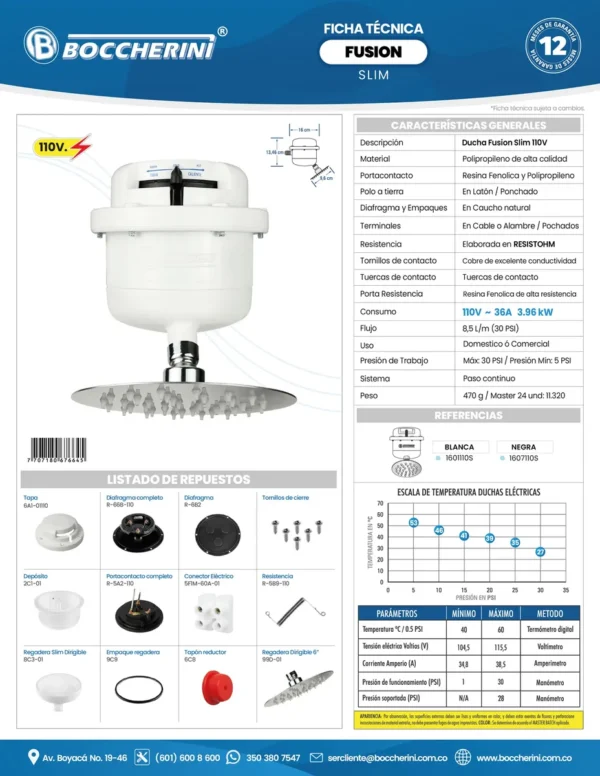 Ducha Eléctrica Fusión Negra Dirigible Boccherini