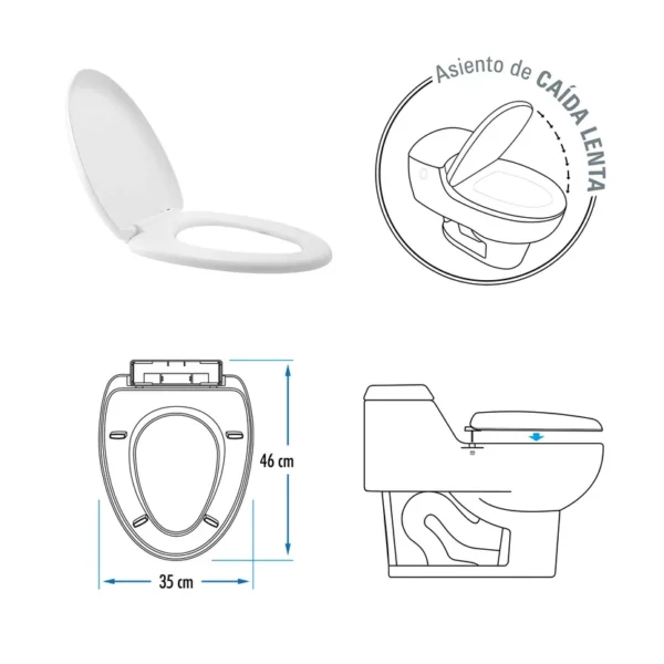 YW064-01-5 Tapa Inodoro Boccherini Alongada Caída Lenta Blanca