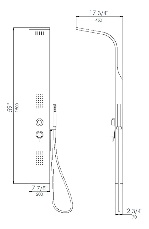 YW355-3 Torre Tele Ducha Cromada De 1.50 Mts 5 Funciones