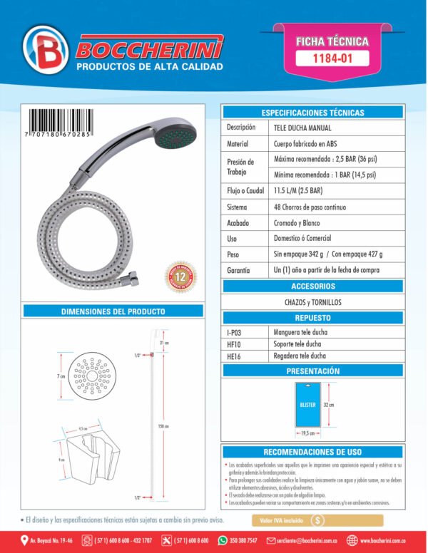 Regadera Manual Cromada