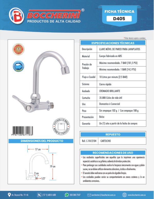 Llave Movil Lavaplatos Pared