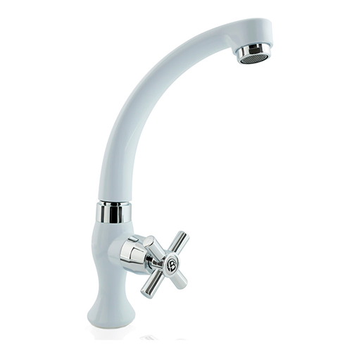 Llave Sencilla Meson Lavaplatos en ABS Blanca Manija Tipo Cruceta Cromada