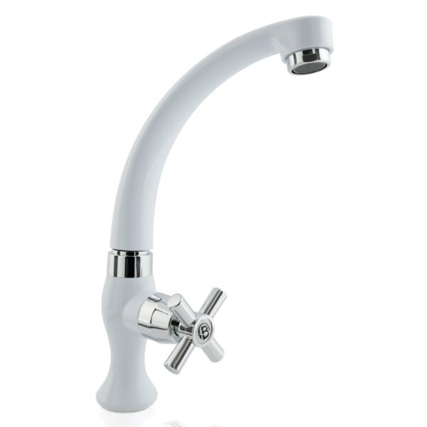 Llave Sencilla Meson Lavaplatos en ABS Blanca Manija Tipo Cruceta Cromada