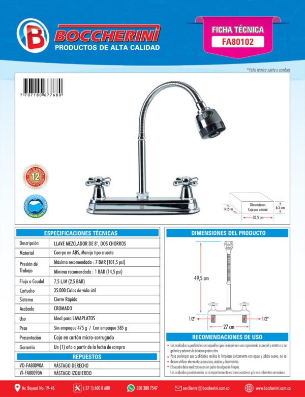 MARZO 2020 NUEVOS PRODUCTOS.cdr Mezclador Lavaplatos de 8 Cierre Rapido Manija Tipo Cruceta Dos Chorros