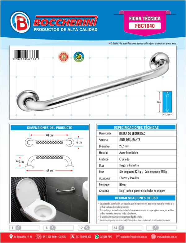 Barra de Seguridad Mango Antideslizante 40cm