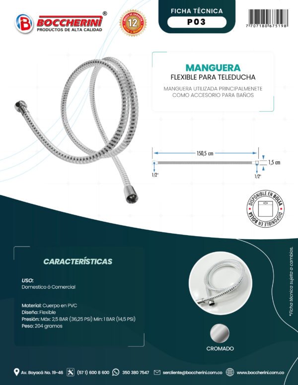 MANGUERA EN PVC PARA TELEDUCHA