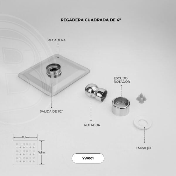REGADERA CUADRADA EN ACERO INOXIDABLE DE 4