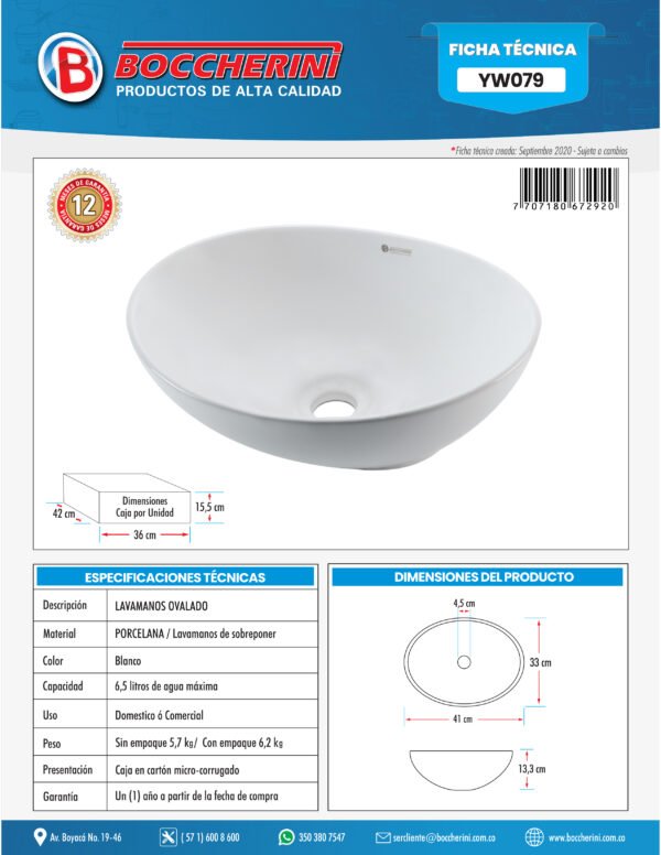 Lavamanos Ovalado 41cmx33 5cmx14cm