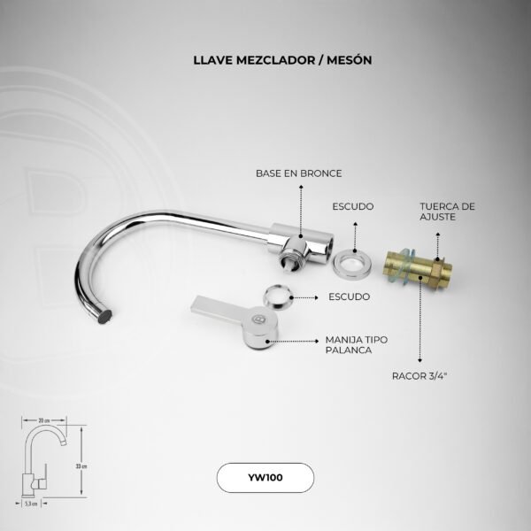 MEZCLADOR LAVAPLATOS MESON CUERPO EN ABS MANIJA TIPO PALANCA