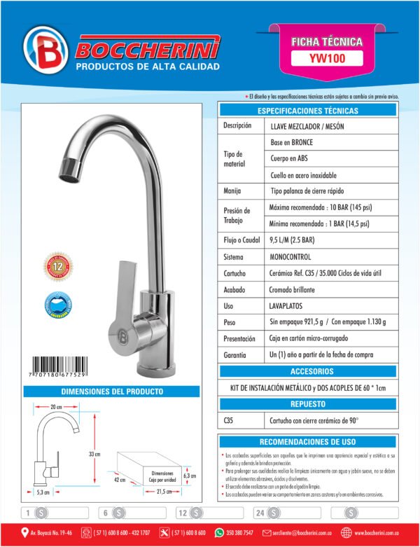 MEZCLADOR LAVAPLATOS MESON CUERPO EN ABS MANIJA TIPO PALANCA