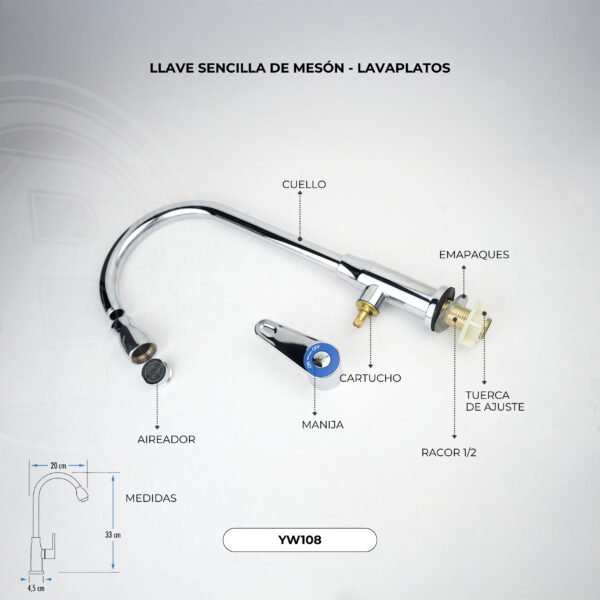 Llave Sencilla Meson Lavaplatos Cuerpo en ABS Manija Tipo Palanca