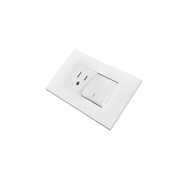 TOMACORRIENTE SENCILLO CON POLO A TIERRA (2P+T) + INTERRUPTOR SENCILLO CONMUTABLE 10A 110V-250V - 15A 110V-250V COLOR BLANCO