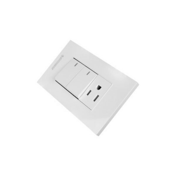 YW301 TOMACORRIENTE SENCILLO CON POLO A TIERRA (2P+T) + INTERRUPTOR DOBLE CONMUTABLE 10A 110V-250V - 15A 110V-250VCOLOR BLANCO