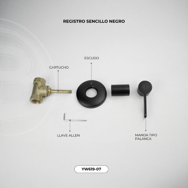 YW619-07 (2) REGISTRO SENCILLO, MANIJA EN ZINC COLOR NEGRO CUERPO EN LATON ESCUDO EN ACERO INOXIDABLE CARTUCHO EN LATON PESO: 260G