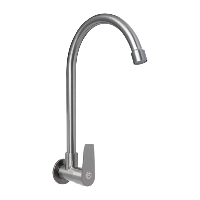 Llave Sencilla de Pared Cromada Cuerpo en Acero Inox # 304 Manija en Acero Inox Cartucho en Latón Peso: 300 G