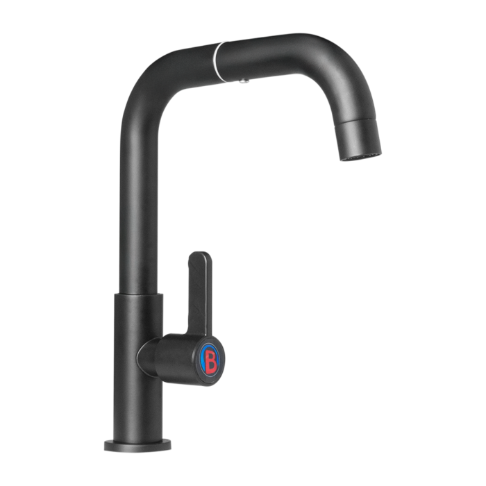 Llave Sencilla Color Negro Cuerpo en Acero Inox # 201 Manija en ABS Cartucho en Latón Peso: 560 G