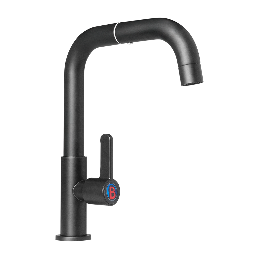 Llave Sencilla Color Negro Cuerpo en Acero Inox # 201 Manija en ABS Cartucho en Latón Peso: 560 G