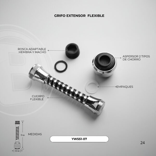 GRIFO EXTENSOR FLEXIBLE CROMADO CON NEGRO