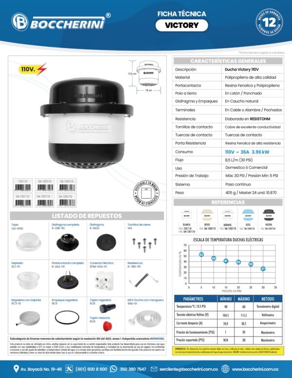 1201110-ft DUCHA VICTORY BLANCA CON MANGUERA 110V