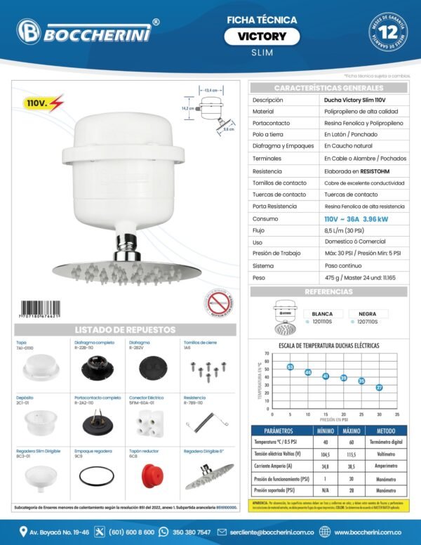 1201110S-ft DUCHA VICTORY DIRIGIBLE BLANCA SLIM 110V
