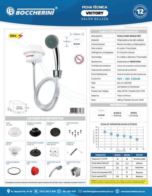 1201110SB-ft DUCHA VICTORY SALON BELLEZA BLANCA 110V