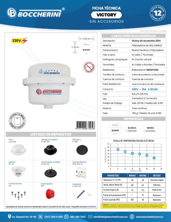 DUCHA VICTORY DIRIGIBLE BLANCA SIN ACCESORIOS 220V
