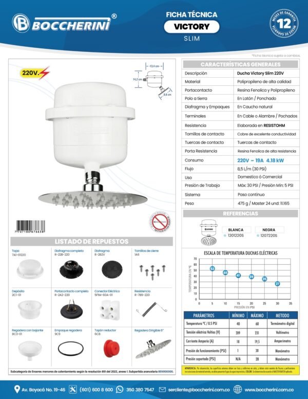 DUCHA VICTORY DIRIGIBLE BLANCA SLIM 220V