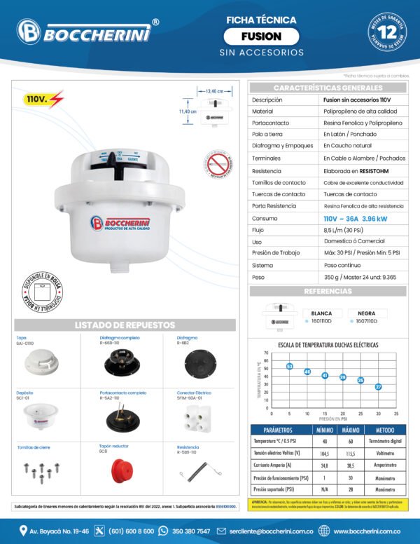 DUCHA FUSION DIRIGIBLE BLANCA SIN ACCESORIOS 110V
