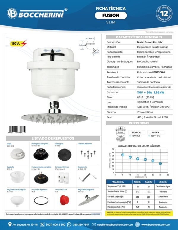 1601110S-ft DUCHA FUSION DIRIGIBLE BLANCA SLIM 110V