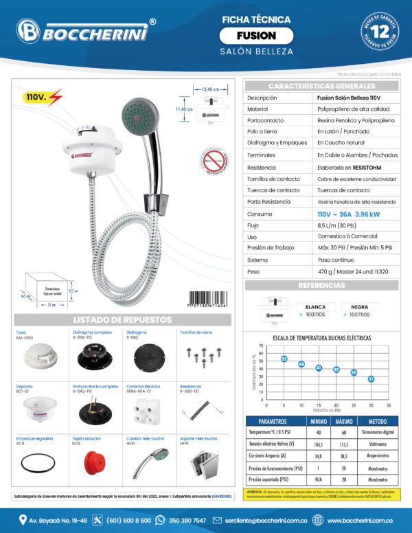 DUCHA FUSION SALON DE BELLEZA BLANCA 110V