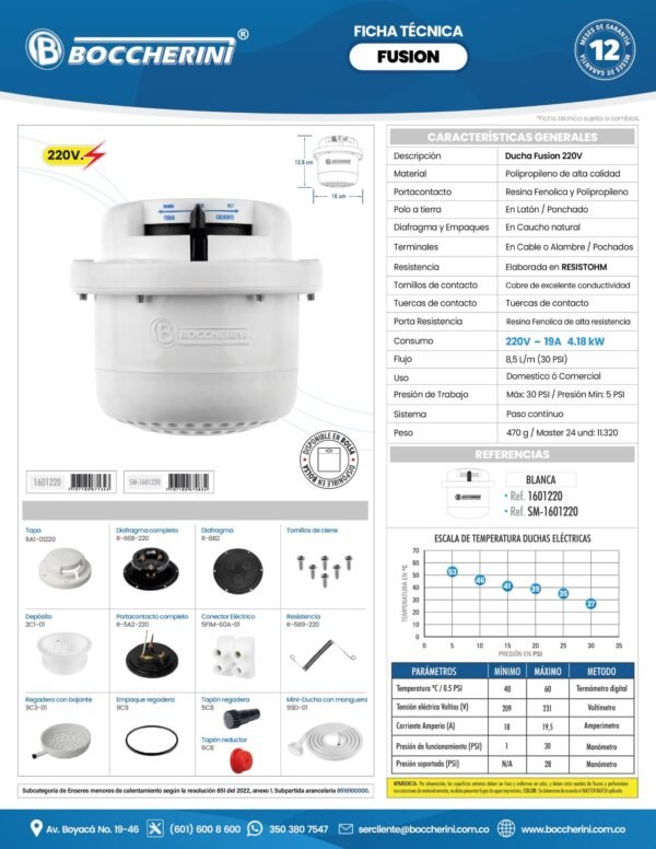 DUCHA FUSION BLANCA CON MANGUERA 220V