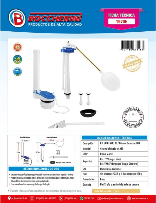 Kit Sanitario 10° Palanca Cromada Eco