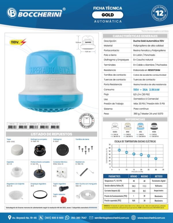 DUCHA GOLD SUPERAUTOMATICA BLANCA CON MANGUERA 110V