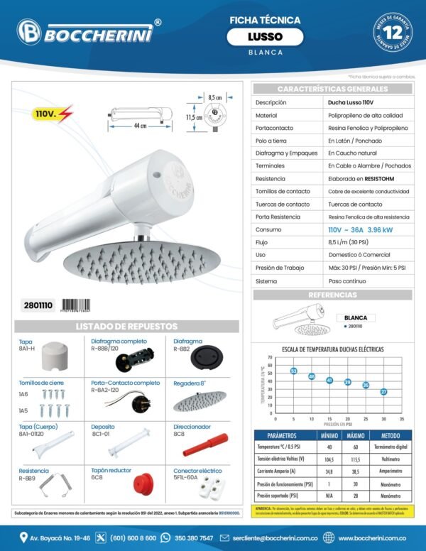 DUCHA HORIZONTAL LUSSO BLANCA 110V