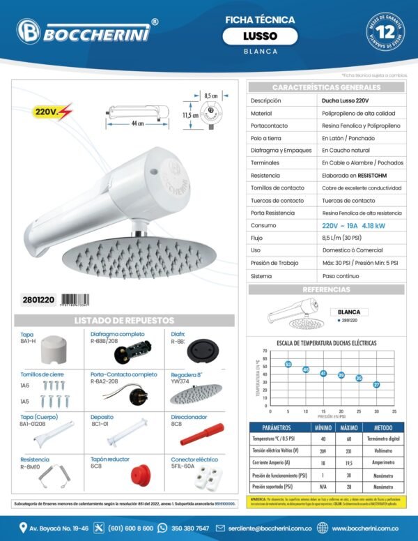 2801220-ft DUCHA HORIZONTAL LUSSO BLANCA 220V