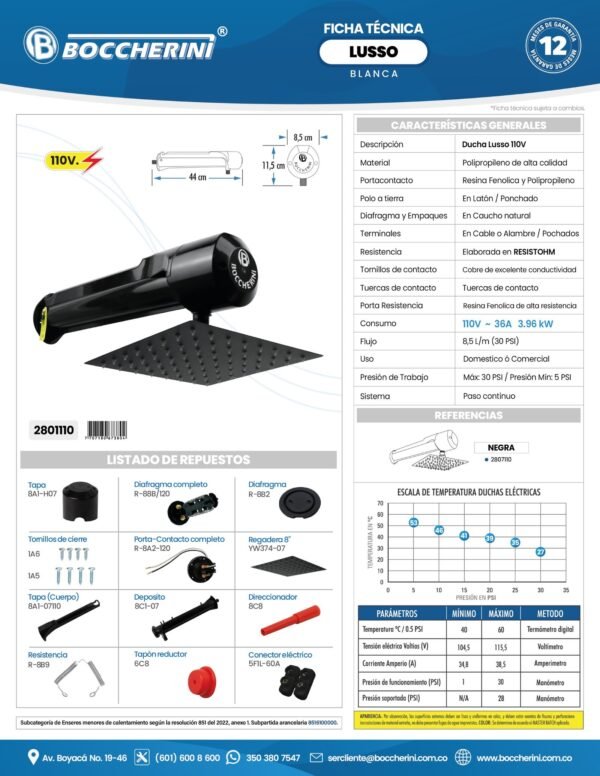 2807110-ft DUCHA HORIZONTAL LUSSO NEGRA 110V