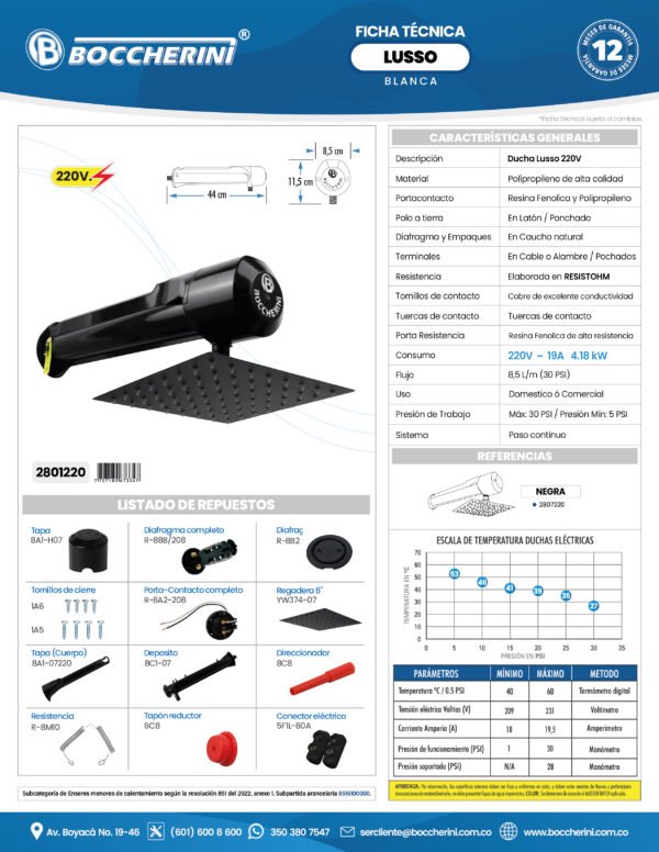 2807220 DUCHA HORIZONTAL LUSSO NEGRA 220V