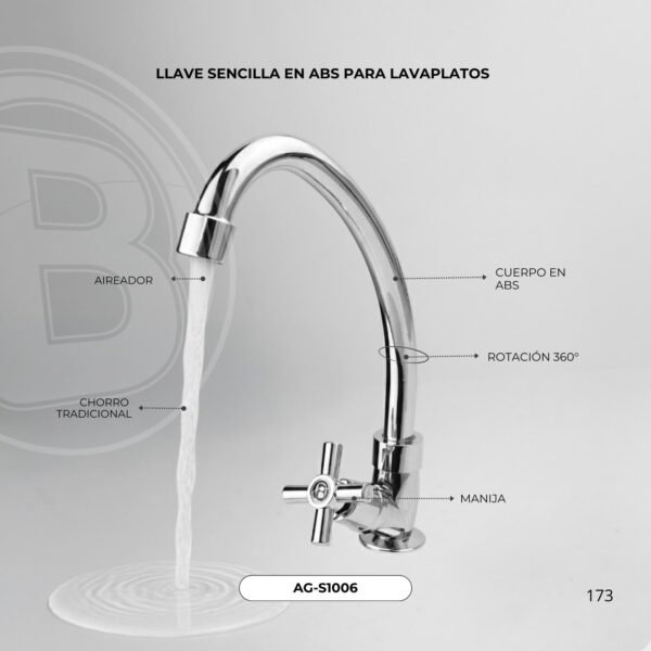 AG-S1006-1.jpg Llave Sencilla Lavaplatos ABS Manija Tipo Cruceta