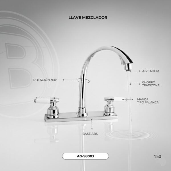 Mezclador Lavaplatos - Lavamanos 8" en ABS Manija Tipo Palanca